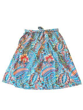 Talbots Petite 100% Cotton Tropical Floral A-Line Skirt XLP Blue Tie Waist Pink